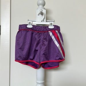 ADIDAS SIZE S PURPLE/PINK/WHITE ATHLETIC SHORTS WITH TIE